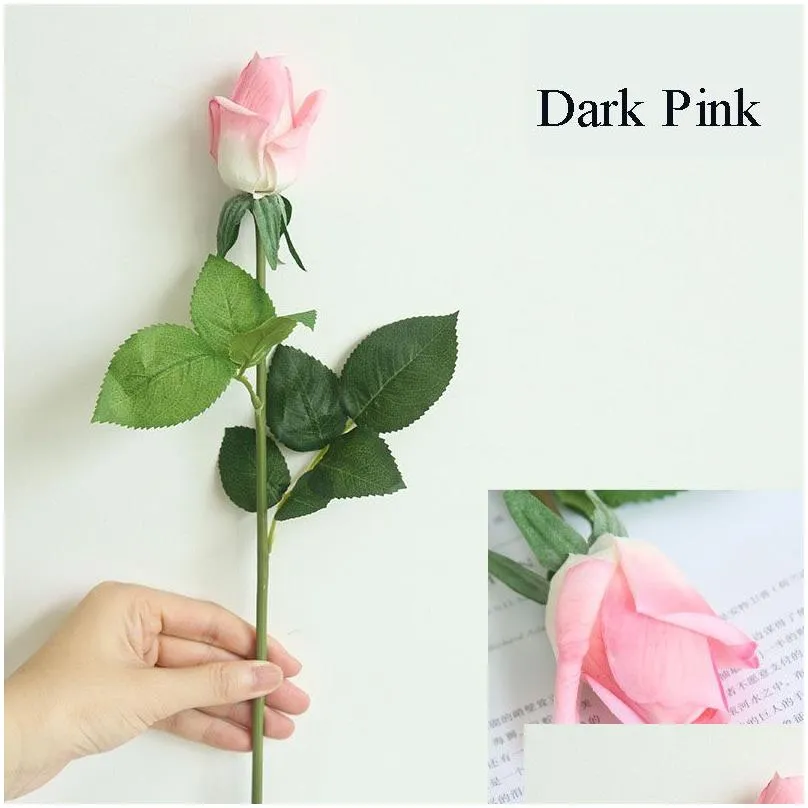 length 56cm real touch artificial silk rose bud simulation rose flower home decor wedding hand holding bride fake wreath bouquet