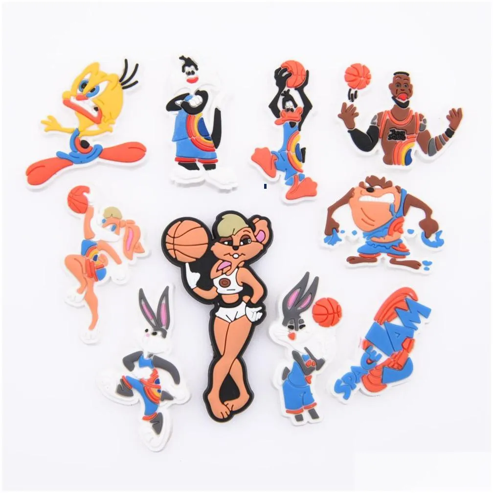 2021wholesale cartoon rabbit hot movie space jam theme clog charms decoration sandals accessories for kids christmas gifts