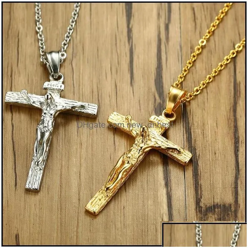 pendant necklaces pretty cross necklace gold/black gun plated fashion religious men jewelry for women/men faith crucifix mens dh dro