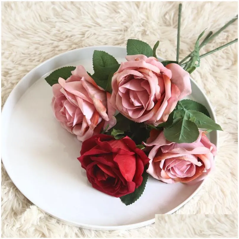 ins simulation velvet rose wedding arrangement hand holding rose bouquet artificial flower decorative plant flower wall fake wreath