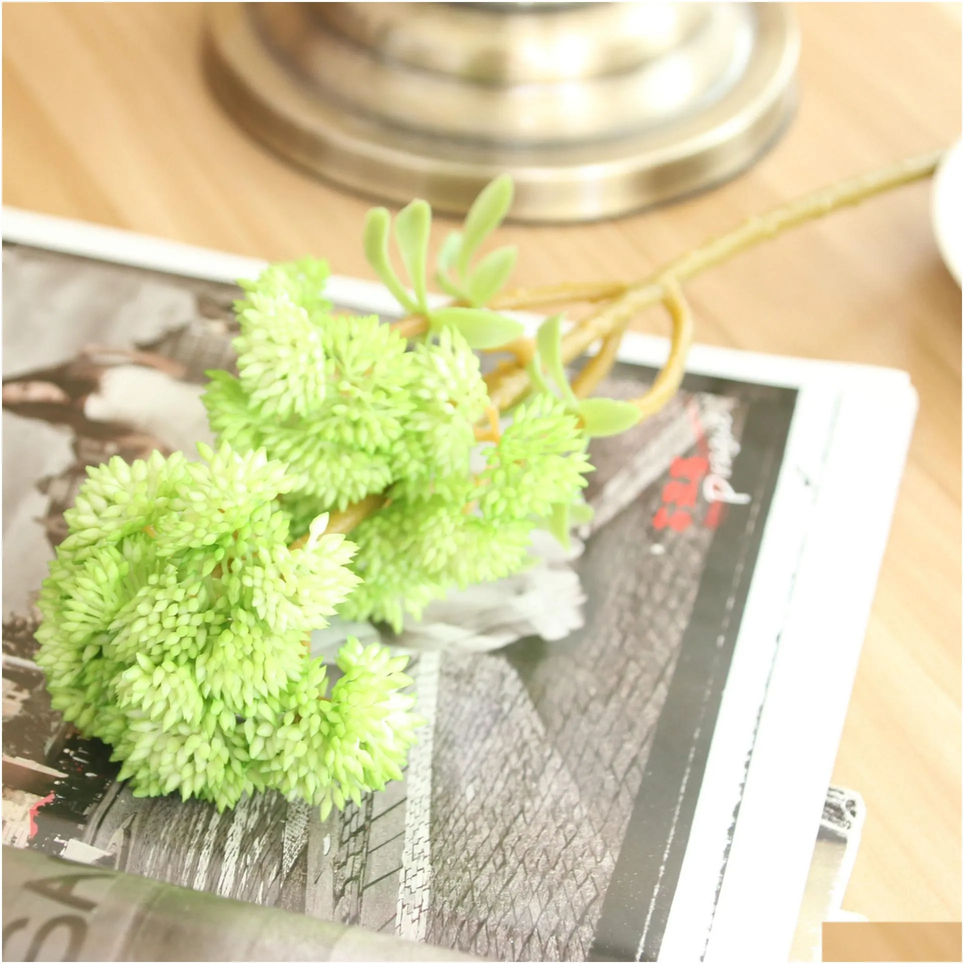 5 pcs/lot artificial plastic 6 heads succulents cauliflower soft gum fine fruit plant head bouquet with home decoration fake plants