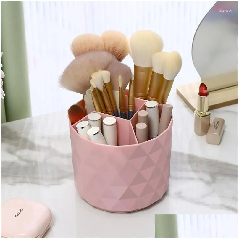 storage boxes 360ﾰ rotating makeup brush box barrel portable desktop cosmetic organizer lipstick brushes holder pen