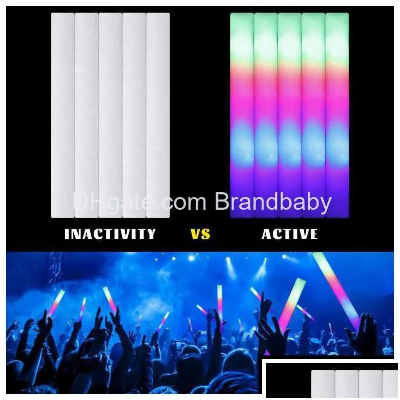 led light sticks 12/15/30/60pcs glow bk colorf rgb foam stick cheer tube dark for xmas birthday party drop delivery toys gif dhdzl