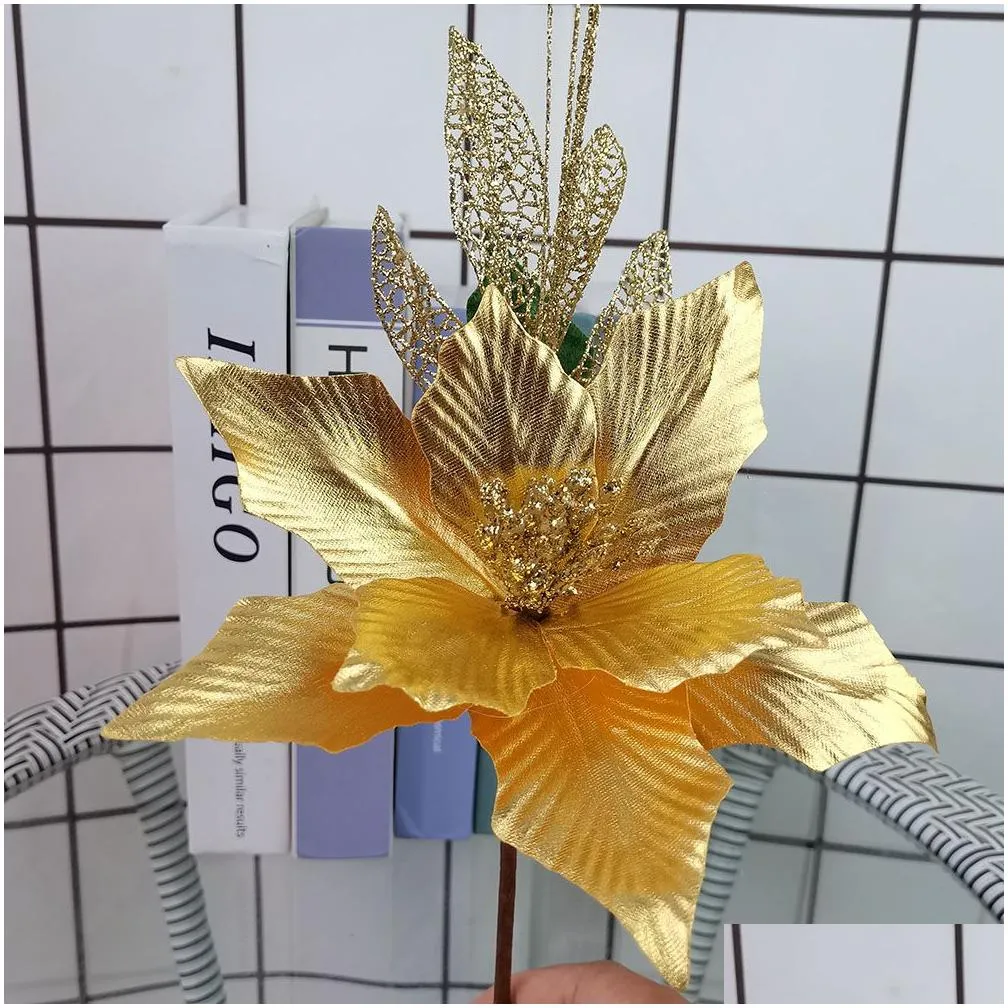 35cm christmas decoration gold artificial flower christmas tree ornament home mall decor accessories fake flowers