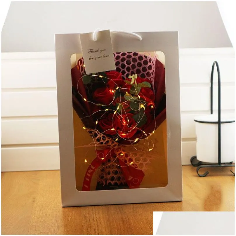 creative holiday gift bouquet soap flower bouquet with led for girlfriend christmas valentines day gift simulation rose flowers