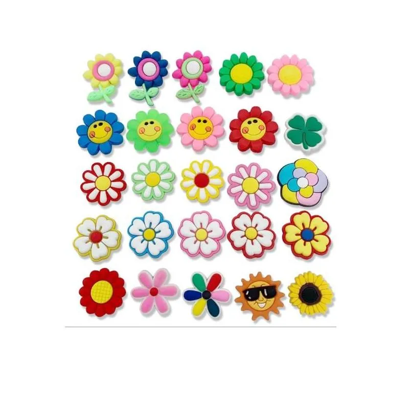 new cartoon flower pvc rubber shoe charms shoe accessories clog jibz fit wristband croc buttons shoe decorations gift