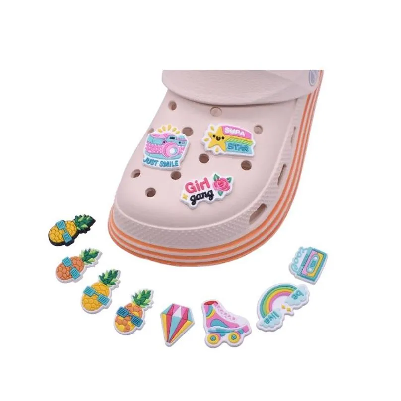 colorful cartoon pvc shoe charms shose accessories clog jibz fit wristband croc buttons gardenshoe decorations buckle gift