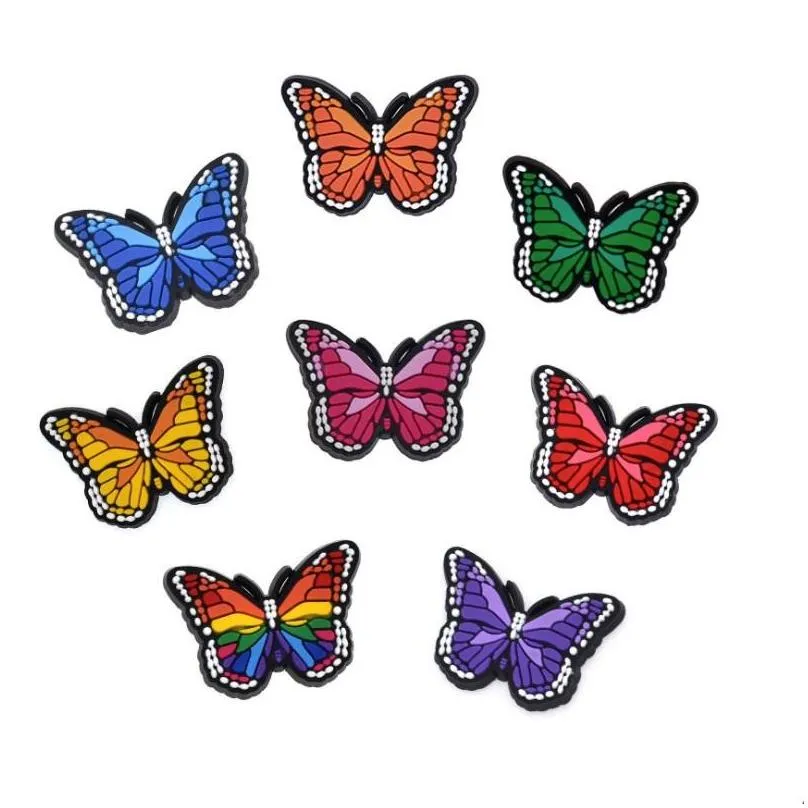 butterfly cartoon pvc shoe charms shoes buckles action figure fit bracelets croc jibz shoes accessories wristband girls gift