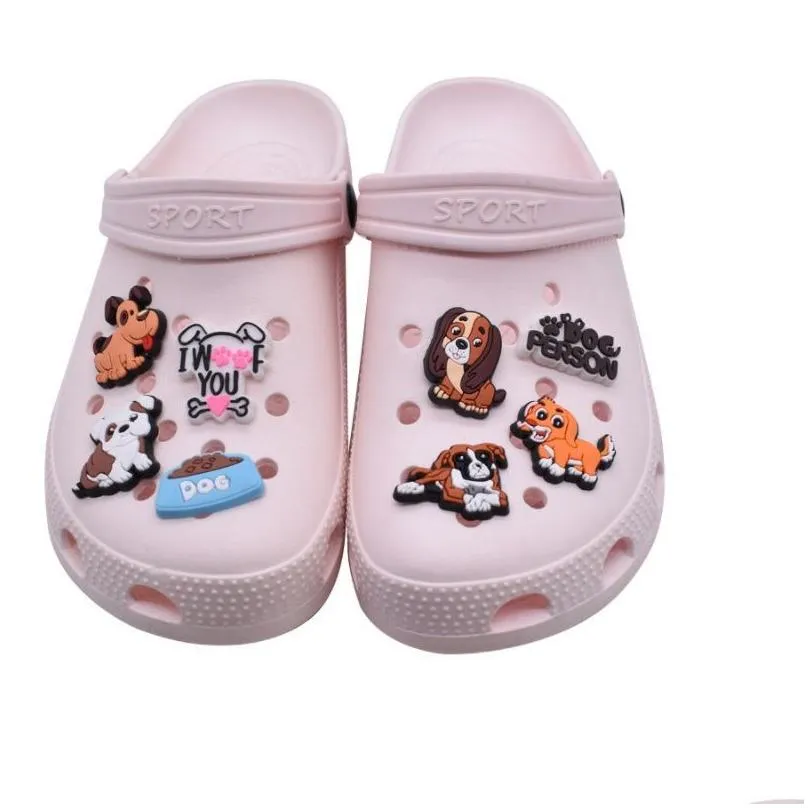 cute dog pvc charm garden shoes accessories shoe decorations for croc jibz charm kids pets cartoon wristband buckle button