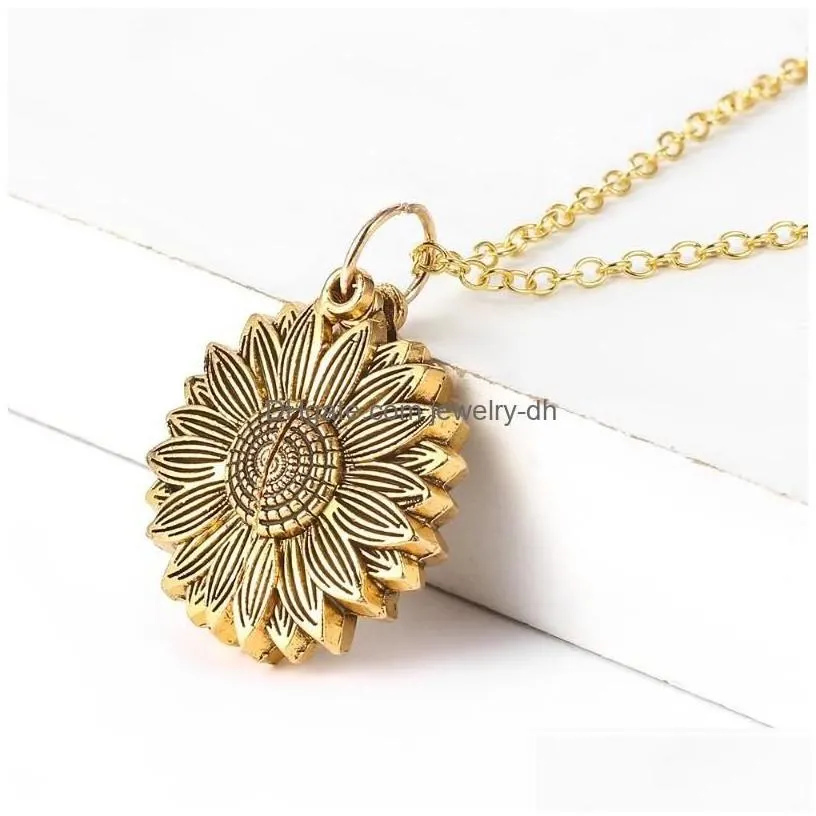 pendant necklaces sunflower keep ing going you are my sunshine open locket necklace collar ladys girls friend jewelry gift drop deli