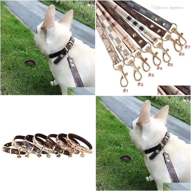 fashion designer dog collars leashes set soft adjustable printed leather classic pet collar sets for small dogs outdoor durable b36