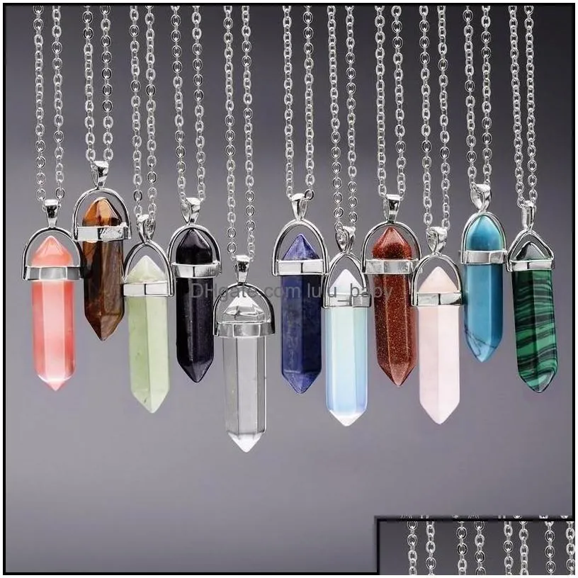 pendant necklaces sier chains jade amethyst turquoise topaz rose quartz healing crystal natural stone nec baby dh0qy