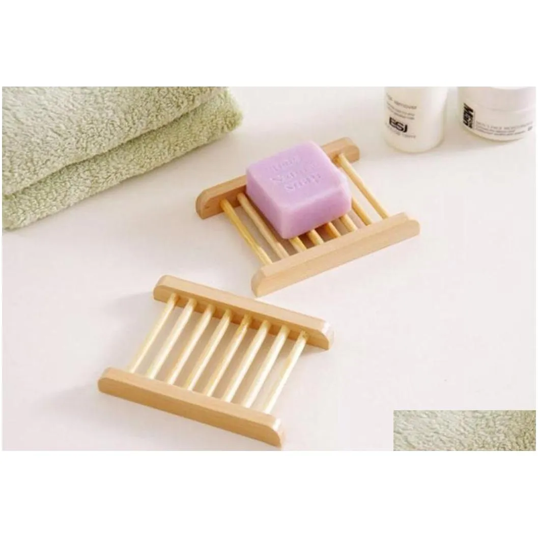 100pcs natural bamboo trays wholesale wooden soap dish wooden soap tray holder rack plate box container for bath shower bathroom