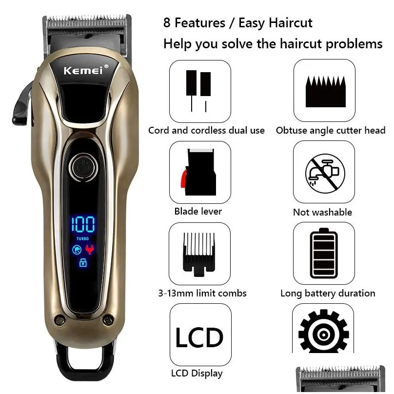 professional barber hair clipper rechargeable electric finish cutting machine beard trimmer shaver cordless corded 220623