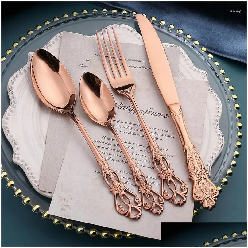 dinnerware sets 24 pcs stainless steel cutlery set black gold silver western tableware knife spoon fork flatware dishwasher safe