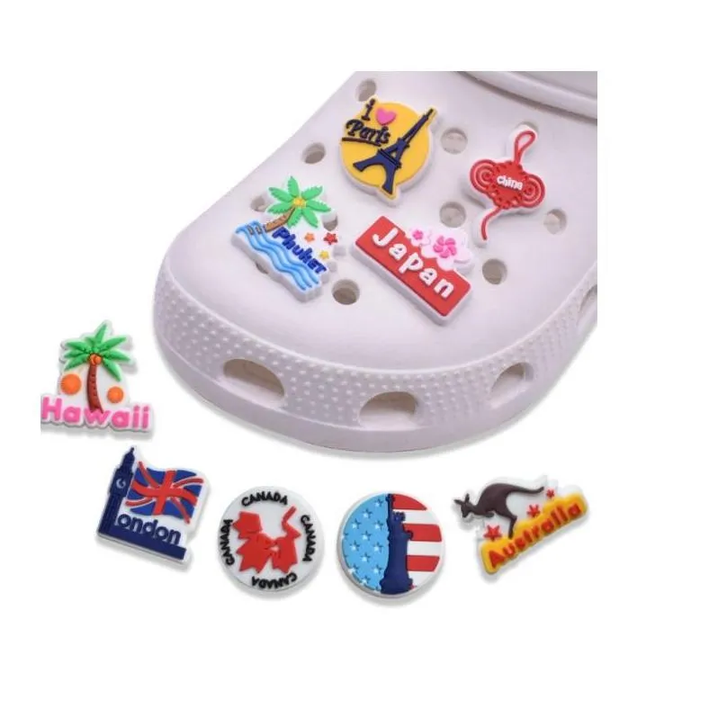 croc shoe charms pvc hole garden shoe flower decoration buckle for clog bracelet wristband button country city badges