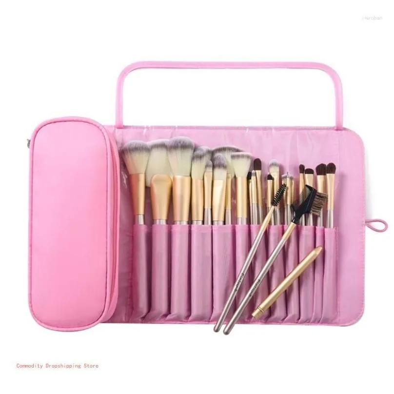 Storage Boxes Travel Makeup Bag For Women With 12 Brush Holders Beauty Bags