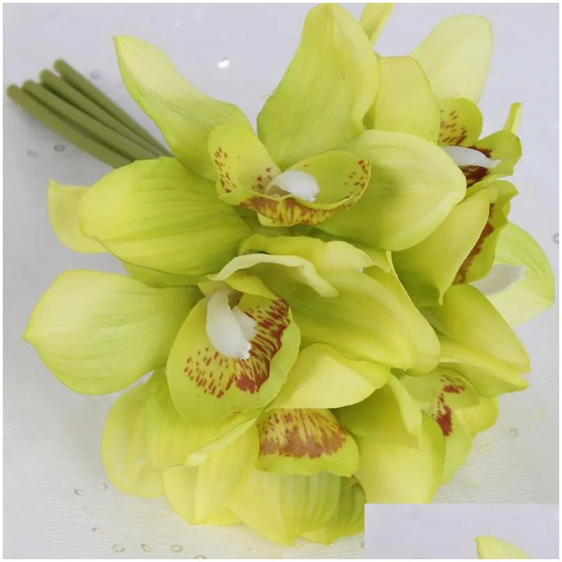 6 heads real touch cymbidium artificial orchid shoot table decoration flower diy wedding bride hand flowers home decor floral
