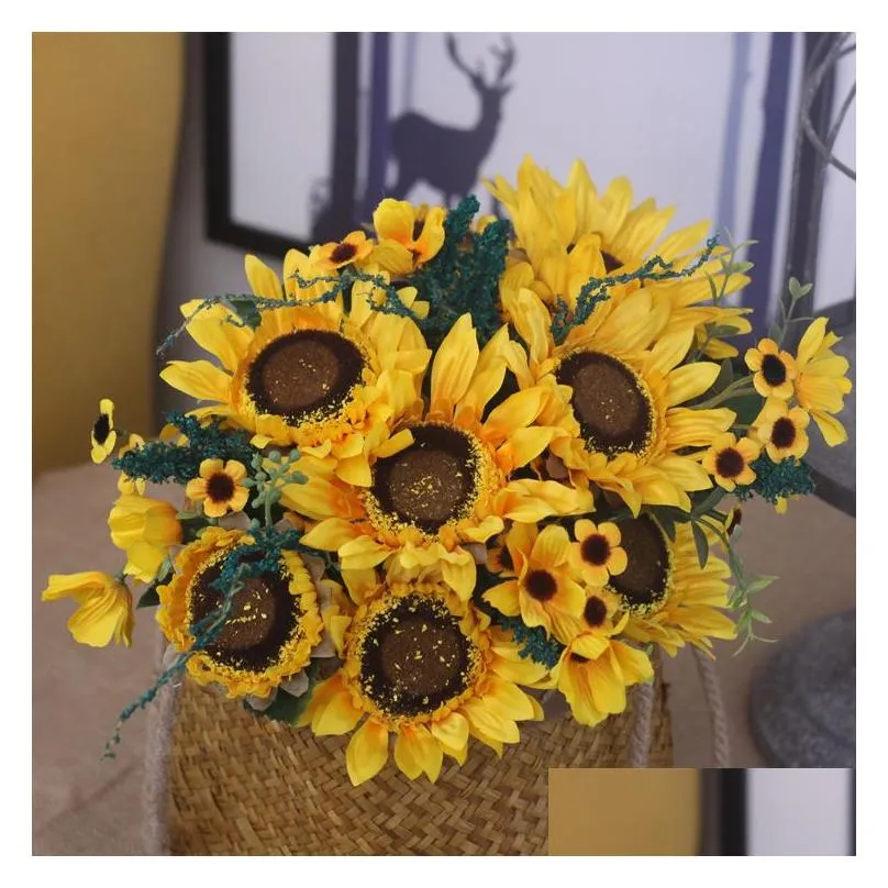artificial sunflower bouquet wedding bride holding silk flower home living room decoration fake flowers p ography props