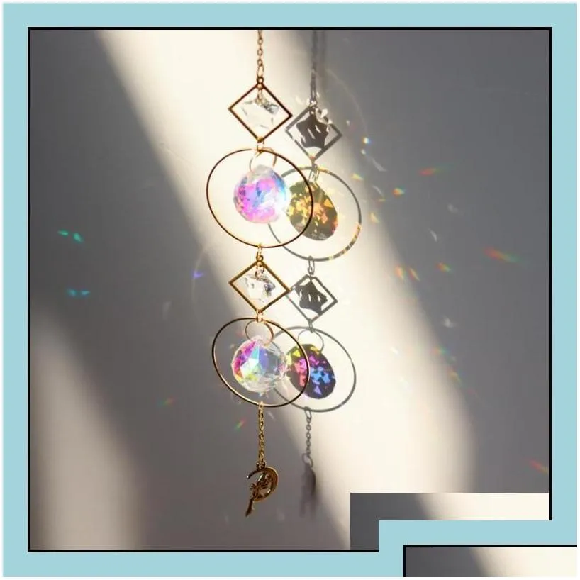 garden decorations sun catchers hanging crystal ball beaded ornament window patio lawn moon star pendant glass prism rainbow maker d