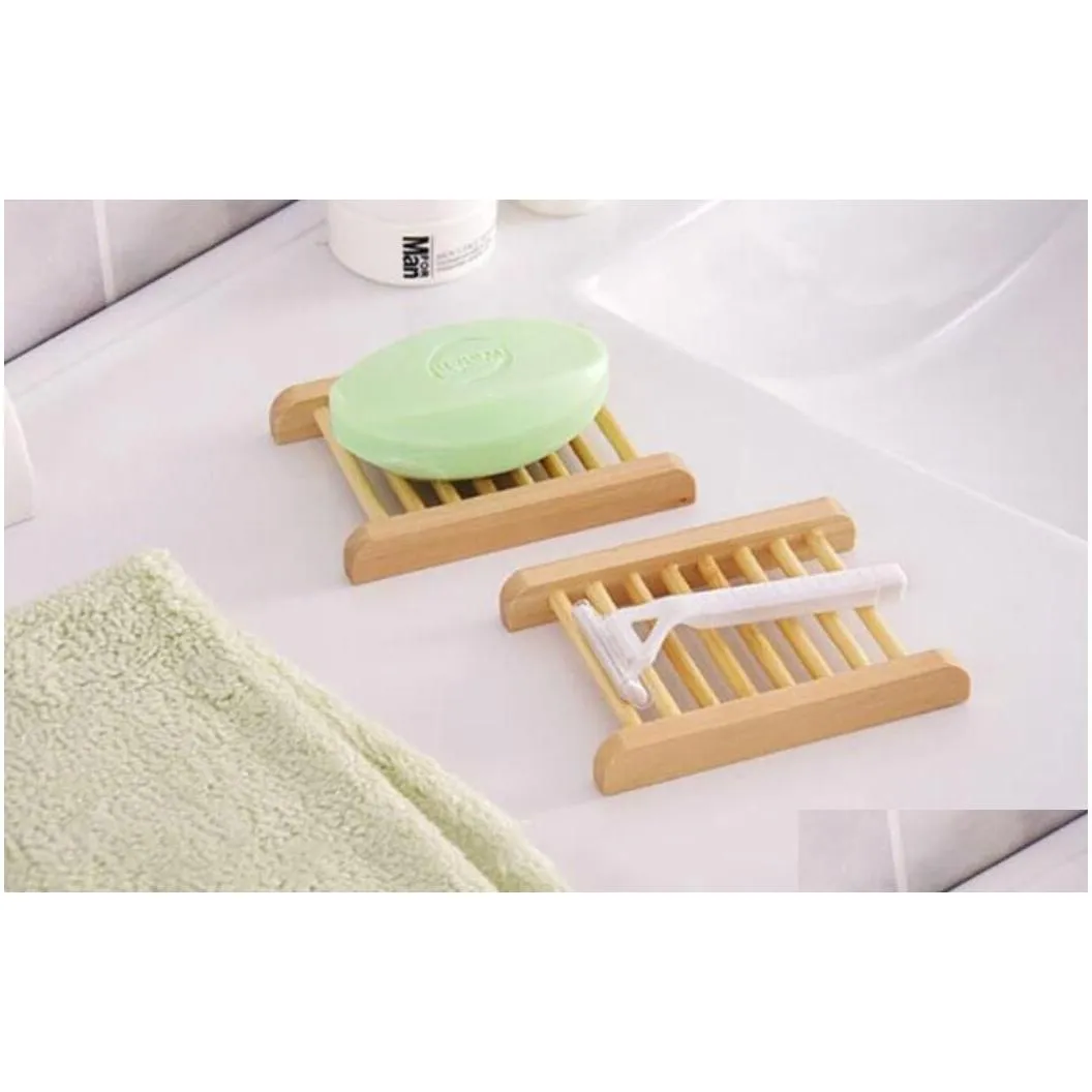 100pcs natural bamboo trays wholesale wooden soap dish wooden soap tray holder rack plate box container for bath shower bathroom