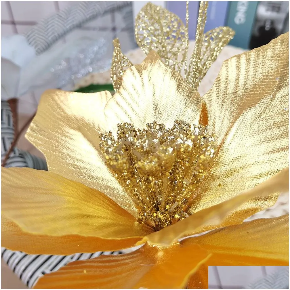 35cm christmas decoration gold artificial flower christmas tree ornament home mall decor accessories fake flowers