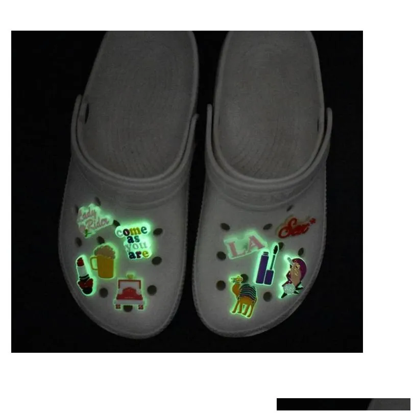 cute cartoon pvc shoe charms shoes buckles glow luminous buckle fit bracelets croc jibz shoes accessories girls kids gift