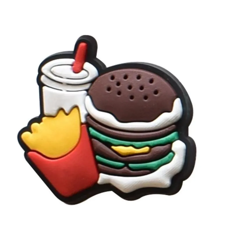 hamburger milk tea croc charms pvc shoe parts accessories decoration buckle charm clog pins buttons