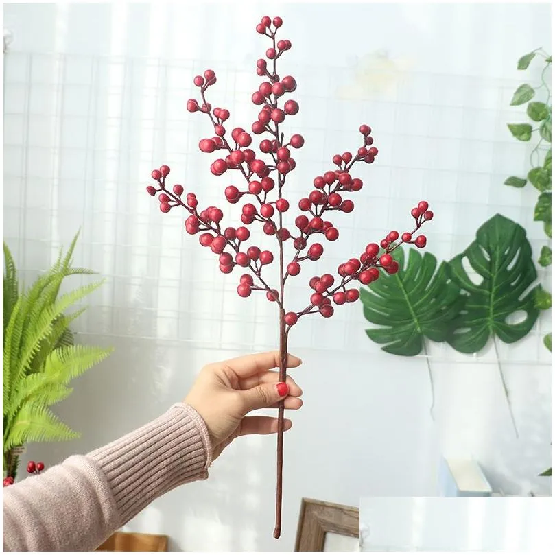 single branch foam red berry diy christmas decorations flower wedding home party decoration artificial flowers berry fake flowers