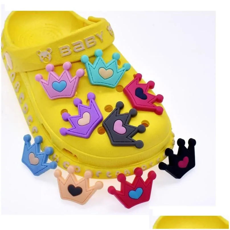 colorful cute cartoon pvc shoe charms shoes buckles crown boys girls fit bracelets croc jibz accessories wristband holeshoes gift