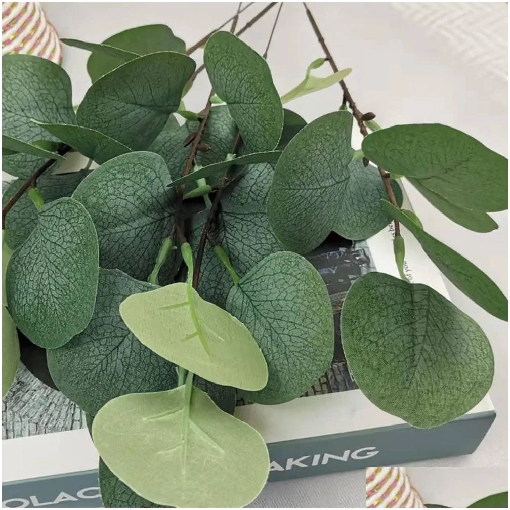 artificial eucalyptus leaves branch simulation flower bouquet accessories plastic fake green plant table display leaves