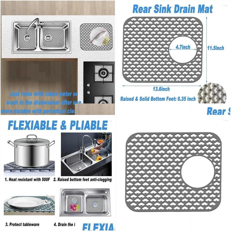 table mats silicone kitchen sink protector mat folding heat resistant non- grid accessory grey rear drain