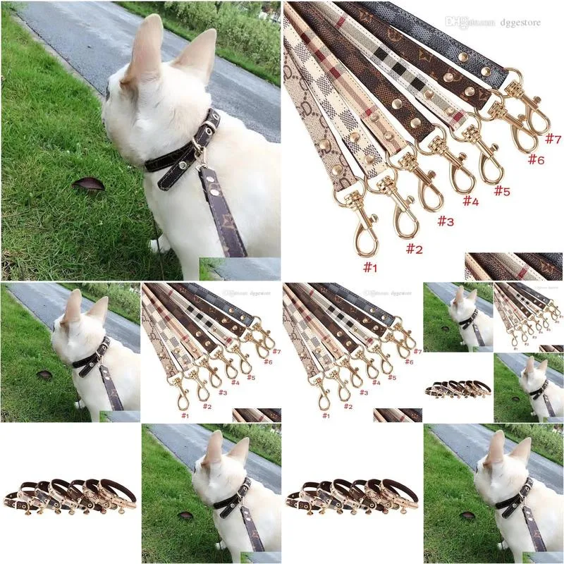 fashion designer dog collars leashes set soft adjustable printed leather classic pet collar sets for small dogs outdoor durable b36