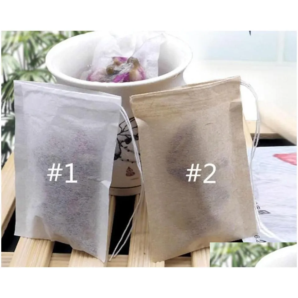 100pcs/lot tea filter bags natural unbleached paper tea bag disposable tea infuser empty bag with drawstring for herbs coffee 6x8cm