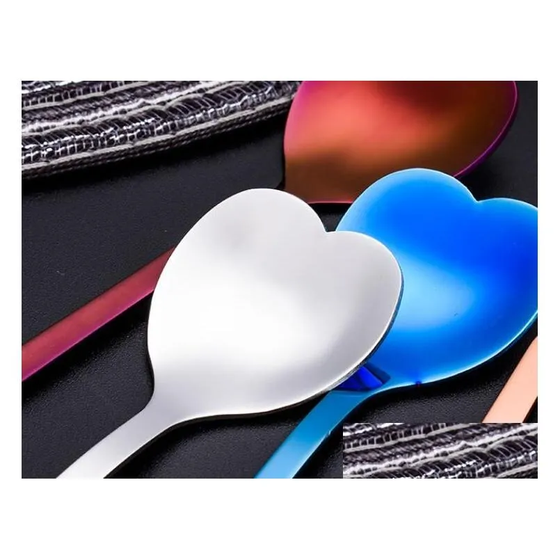 colorful heart shape stainless steel coffee spoon dessert sugar stirring spoon ice cream yogurt honey spoon kitchen ship