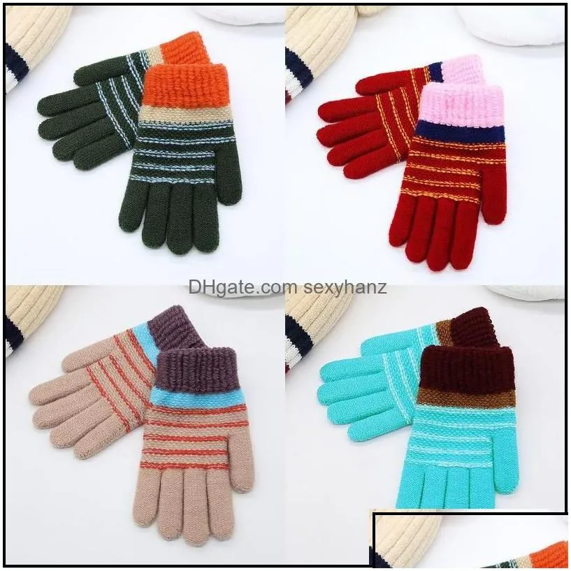 five fingers gloves mittens hats scarves fashion aessories child winter keep warm glove striped jacquard knitting mti colors mitts