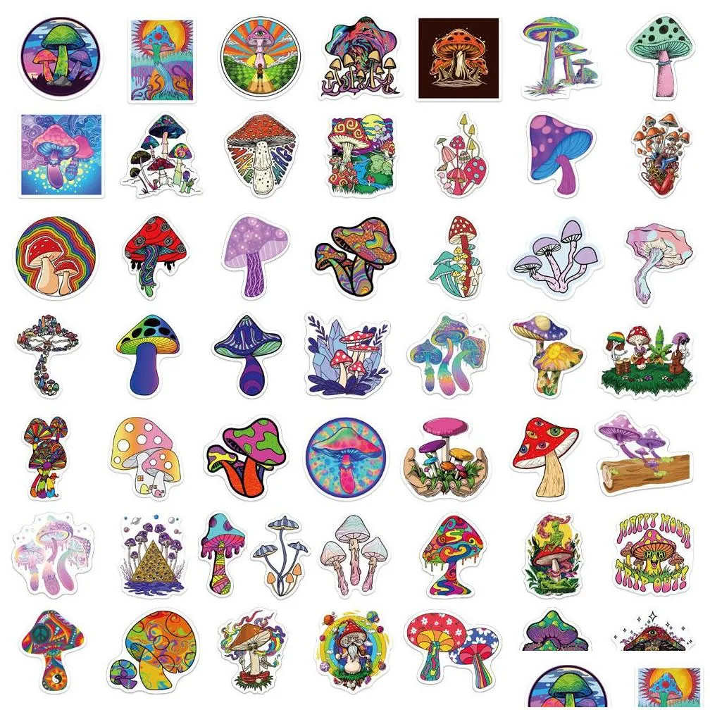 50pcs psychedelic aesthetics mushroom stickers decal car guitar motorcycle luggage suitcase cartoon graffiti sticker