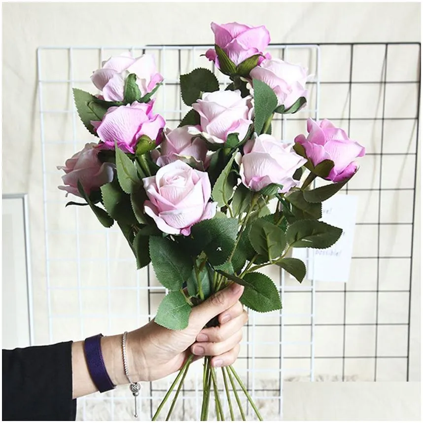 long branch silk rose flowers artificial bouquet for wedding home decoration fake plants diy wreath supplies accessories