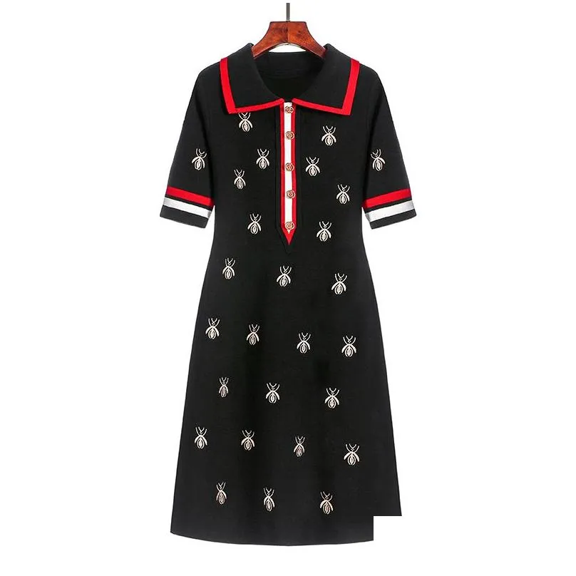 casual dresses 2022 spring summer knit cartoon embroidered dress woman plus size black knee-length straight female