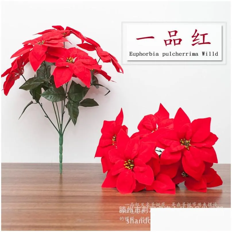 poinsettia artificial flowers christmas silk flowers christmas decorative potted floral fake flower for home decoration office