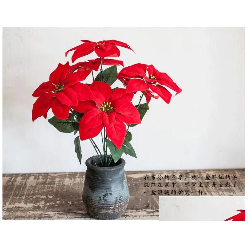 poinsettia artificial flowers christmas silk flowers christmas decorative potted floral fake flower for home decoration office