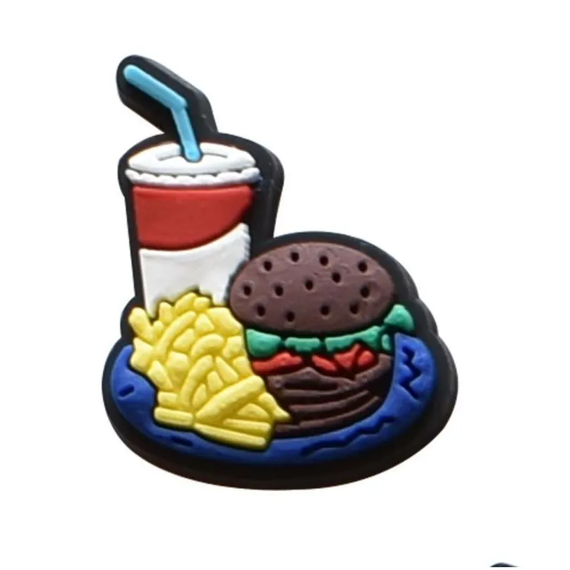 hamburger milk tea croc charms pvc shoe parts accessories decoration buckle charm clog pins buttons