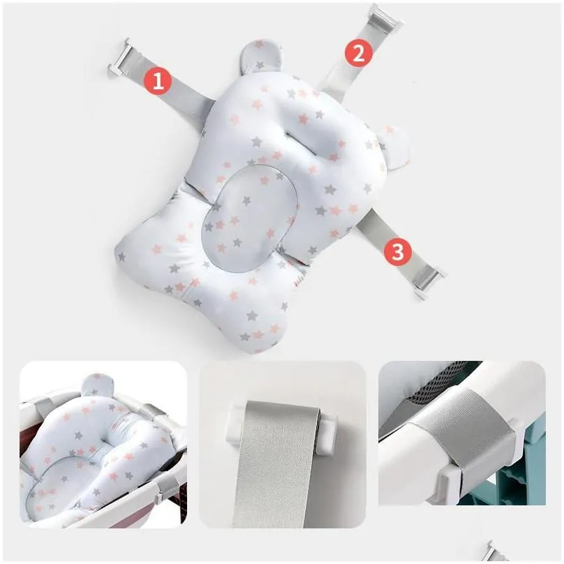 bathing tubs seats cartoon baby shower bathtub pad support mat foldable pillow born safety bath infant non-slip soft comfort cushion