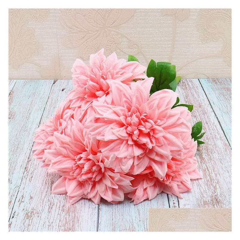 high-grade silk flower simulation 5 head dahlia bunches wedding bride bouquets home decoration fake flowers p ography props