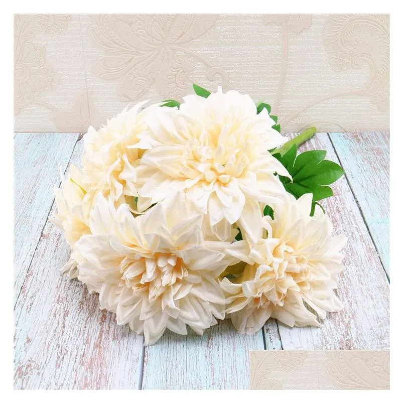 high-grade silk flower simulation 5 head dahlia bunches wedding bride bouquets home decoration fake flowers p ography props