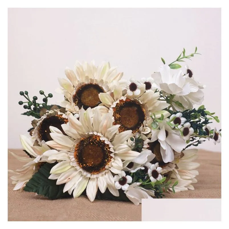 artificial sunflower bouquet wedding bride holding silk flower home living room decoration fake flowers p ography props