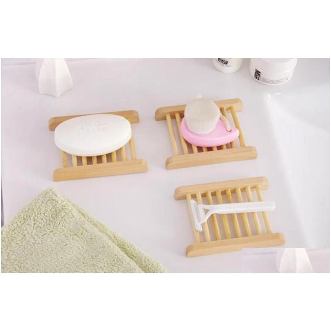100pcs natural bamboo trays wholesale wooden soap dish wooden soap tray holder rack plate box container for bath shower bathroom