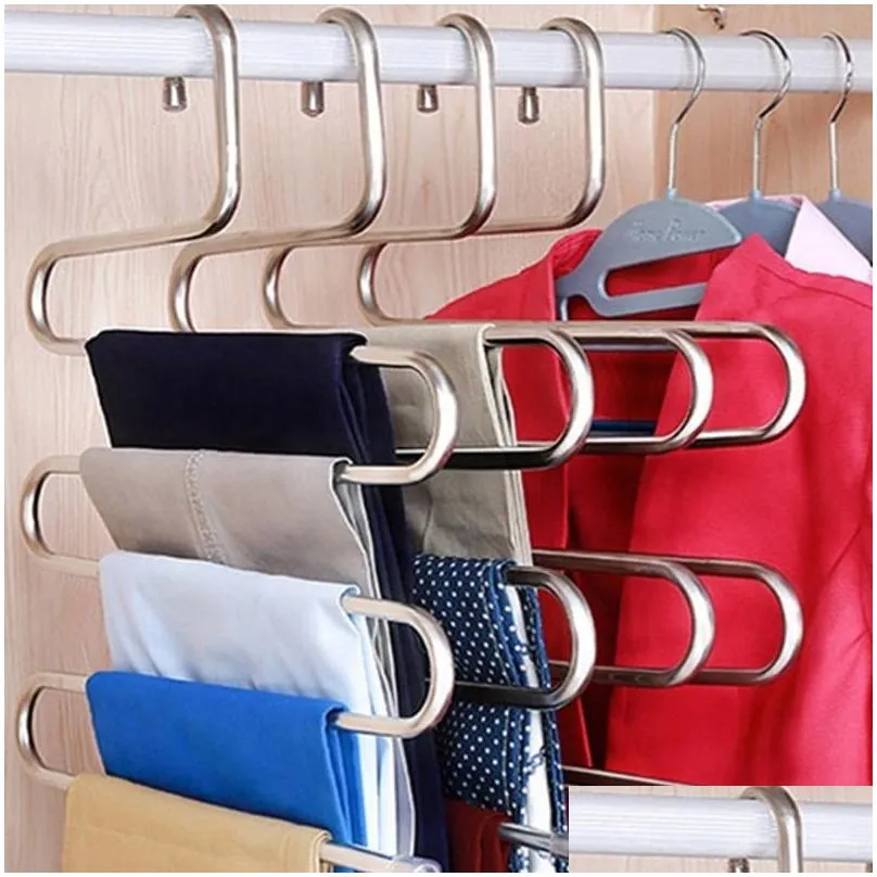 5 layers pants storage rack cloth holder stainless steel s shape multilayer storage hanger multifunctional clothes hangers