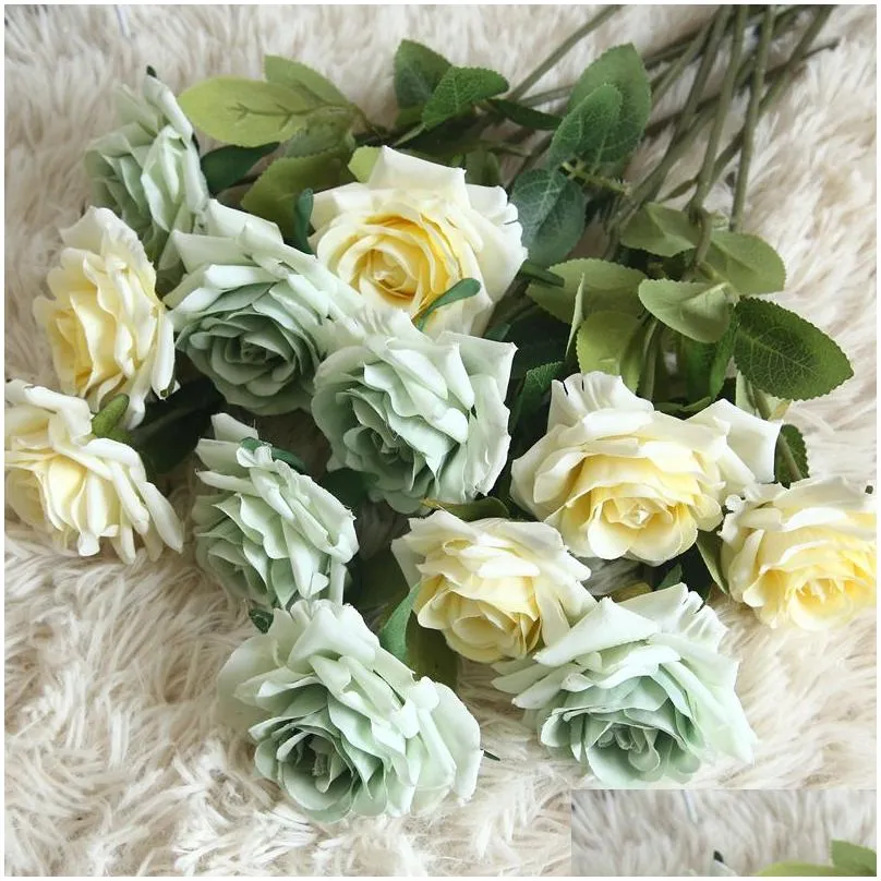 10pcs/lot single branch rose artificial silk flowers decoration home flowers wall wedding decor garden decoration diy fake flower