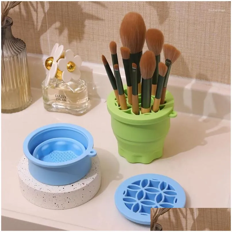 storage boxes multifunction silicone folding makeup brush cleaning cup beauty and drying cosmetic scrub